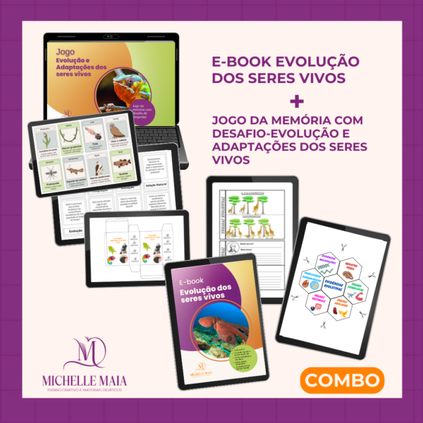 Combo Evolução: E-book Evolução dos seres vivos + Jogo da memória com desafio evolução e adaptação dos seres vivos